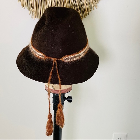 Vintage Brown 100% Rabbit Fedora W Braided Wool Accent Tie By Lord & Taylor - Picture 13 of 14